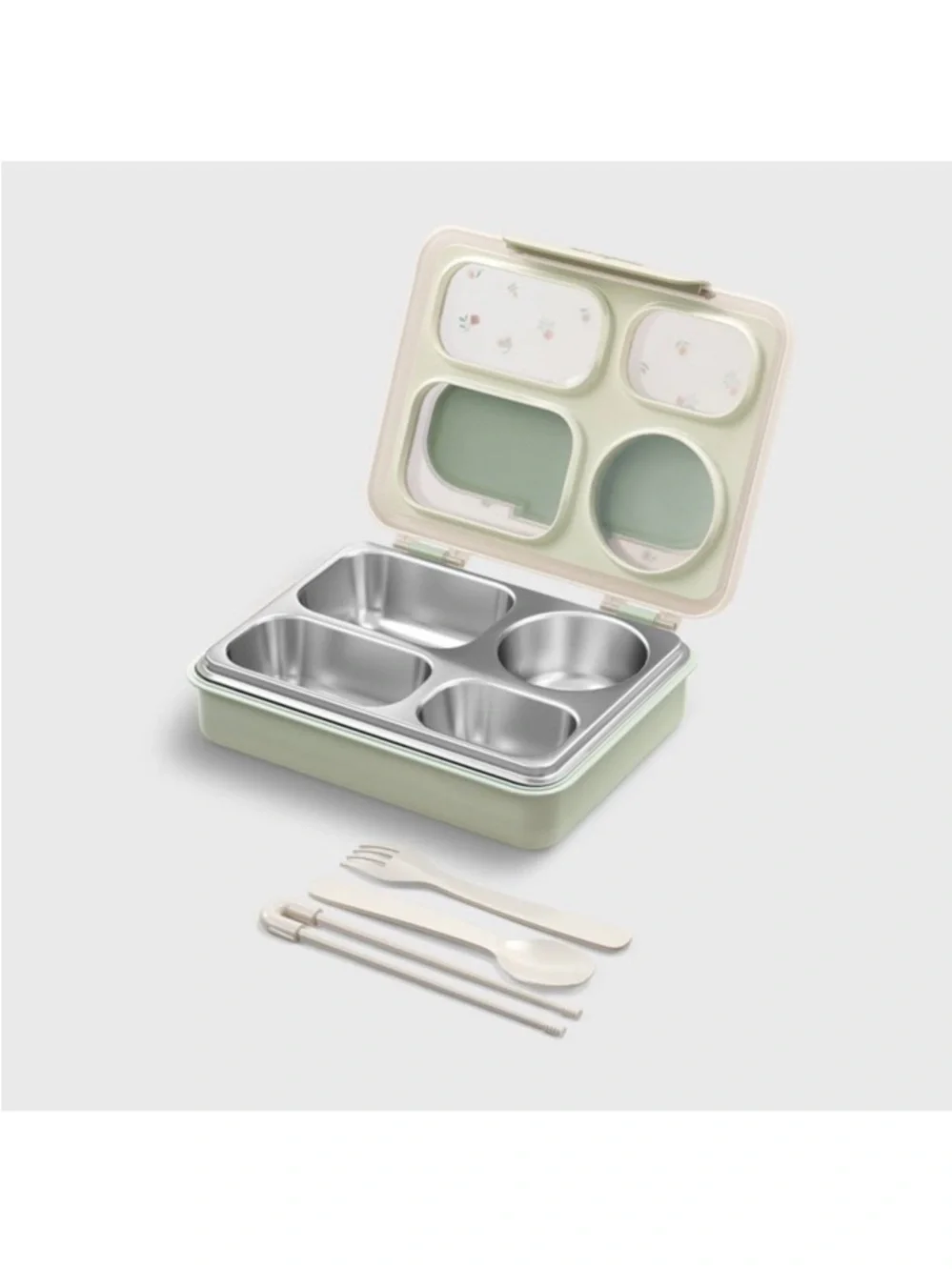 Cat & Jack Ditsy Floral Stainless Steel Bento Lunch Box Green 4 Compartment